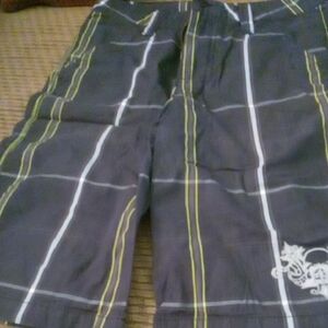 Gray Plaid Shorts with White and Yellow Accents Size 10 Boy